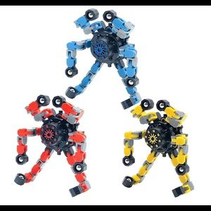 3Pack Fingertip Gyro Fidget Spinner, DIY Deformable Chain  （blue + red +yellow）